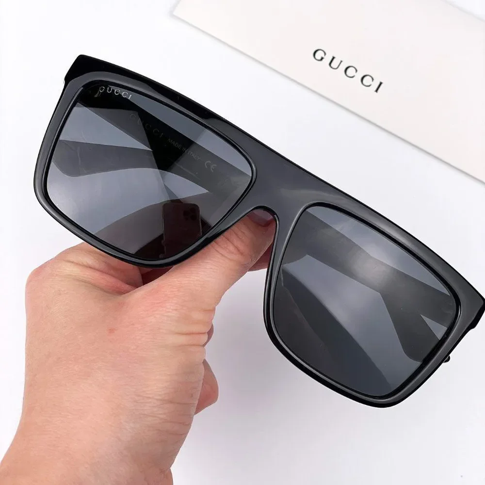 Gucci GG0748S 001 Sunglasses Black Gray Rectangle Men